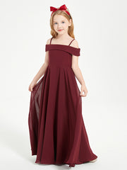 jr bridesmaid dresses BABARONI BABARONI Chiffon Cabernet Junior Bridesmaid Dresses A-line Off-the-shoulder Straps Ruched Floor-length, Cabernet / J4