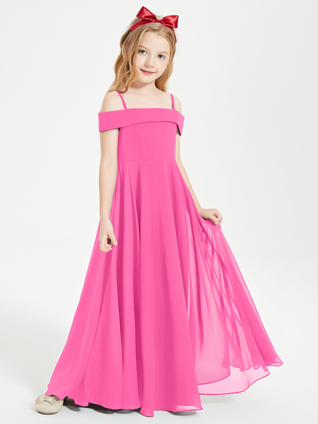 azalea bridesmaid dresses BABARONI Chiffon Junior A-line Off-the-shoulder Straps Ruched Floor-length, Azalea / J4 Jluxlabel Women's Lace Affair group-DHD8884 while a discreet slit Size:us:12