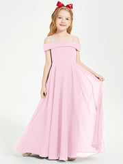 Chic Junior Bridesmaid Dresses Off the Shoulder Candy Pink
