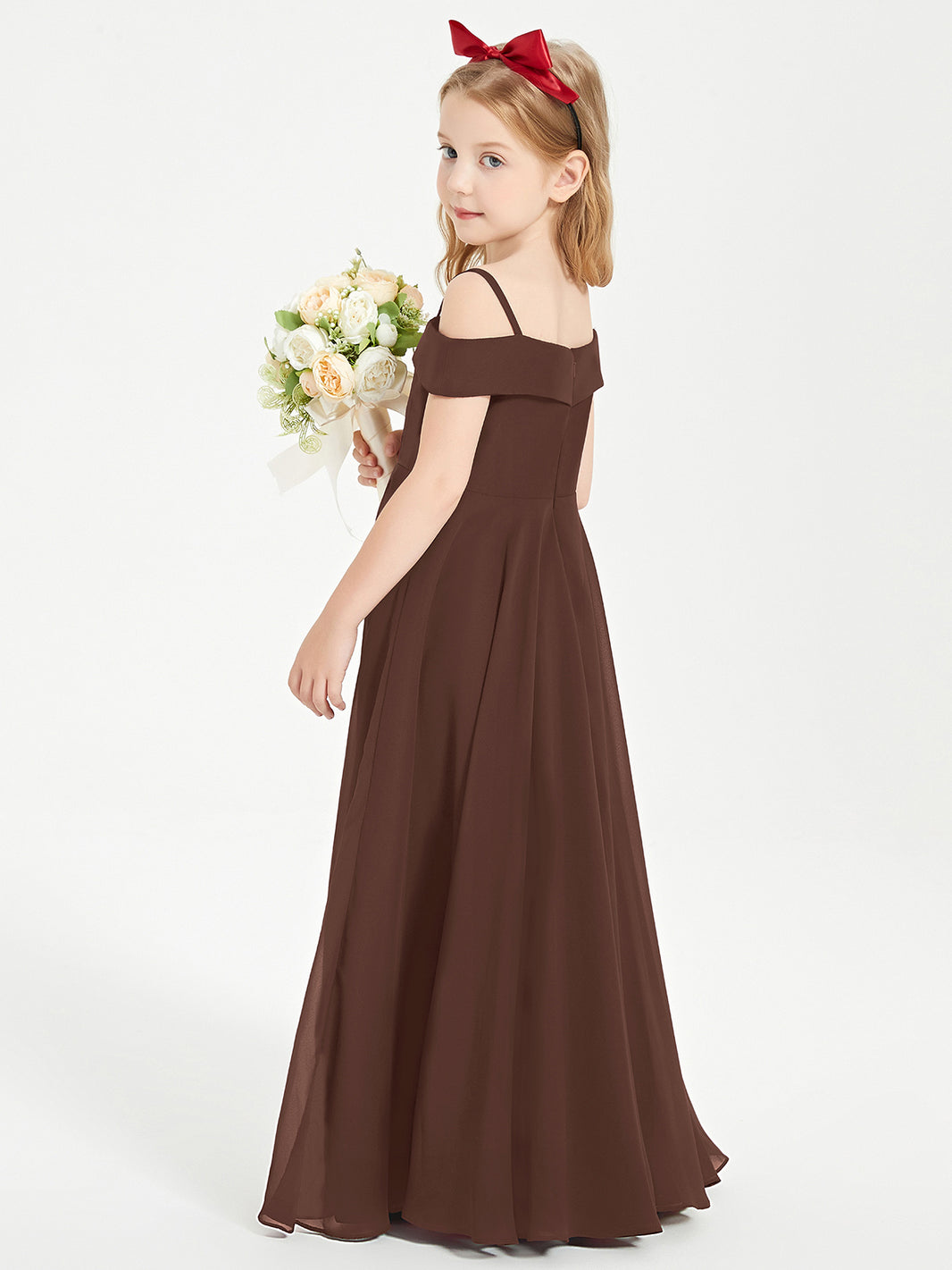 BABARONI Chic Junior Bridesmaid Dresses Off the Shoulder Chocolate, Chocolate / J4