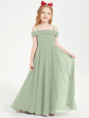 Chic Junior Bridesmaid Dresses Off the Shoulder Dusty Sage
