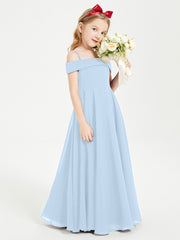Chic Junior Bridesmaid Dresses Off the Shoulder Sky Blue