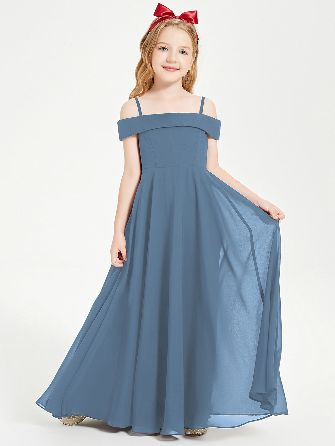 BABARONI Chic Junior Bridesmaid Dresses Off the Shoulder Slate Blue, Slate Blue / J4