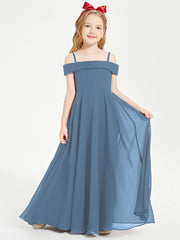 Chic Junior Bridesmaid Dresses Off the Shoulder Slate Blue
