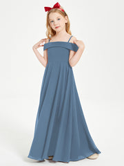 Chic Junior Bridesmaid Dresses Off the Shoulder Slate Blue