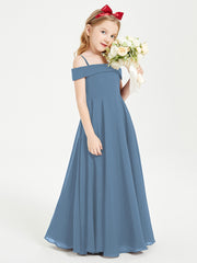 Chic Junior Bridesmaid Dresses Off the Shoulder Slate Blue