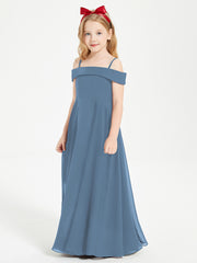 Chic Junior Bridesmaid Dresses Off the Shoulder Slate Blue