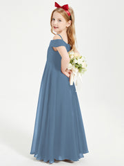 Chic Junior Bridesmaid Dresses Off the Shoulder Slate Blue