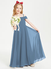 Chic Junior Bridesmaid Dresses Off the Shoulder Slate Blue