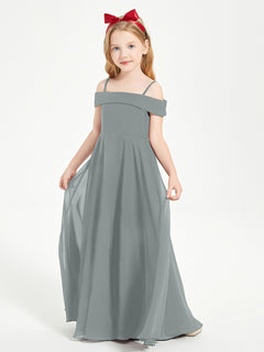 Chic Junior Bridesmaid Dresses Off the Shoulder Steel Grey