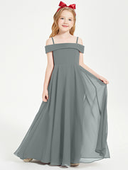 Chic Junior Bridesmaid Dresses Off the Shoulder Steel Grey