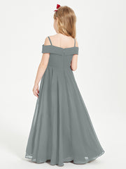 Chic Junior Bridesmaid Dresses Off the Shoulder Steel Grey