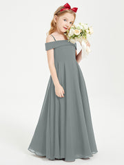 Chic Junior Bridesmaid Dresses Off the Shoulder Steel Grey