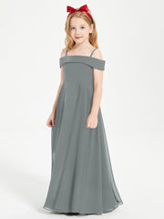 Chic Junior Bridesmaid Dresses Off the Shoulder Steel Grey