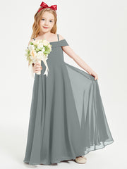 Chic Junior Bridesmaid Dresses Off the Shoulder Steel Grey