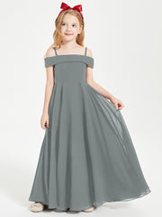 Chic Junior Bridesmaid Dresses Off the Shoulder Steel Grey