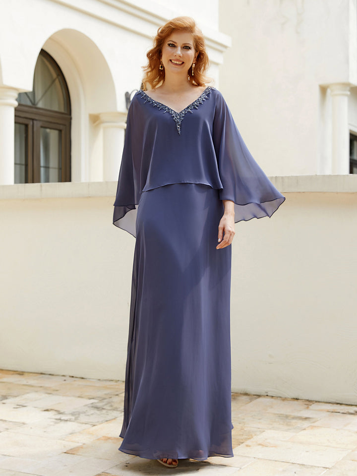 Gorgeous A-line Flutter Cape Sleeves Dress Slate Blue main image 0