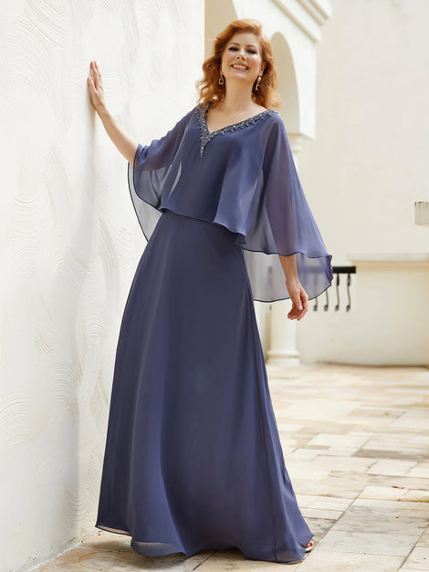 Gorgeous A-line Flutter Cape Sleeves Dress Ivory