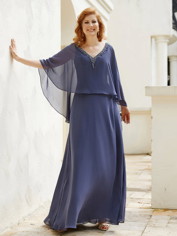 Chiffon Flutter Cape Sleeves V-Neck A-Line Gown Dusty Sage main image 0