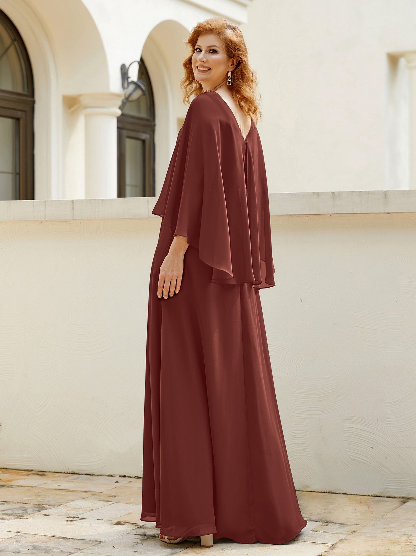 Terracotta Mother Of Bride Dress A-Line Embellished Waist Sequins Mother Of The Bride Dresses main image 1