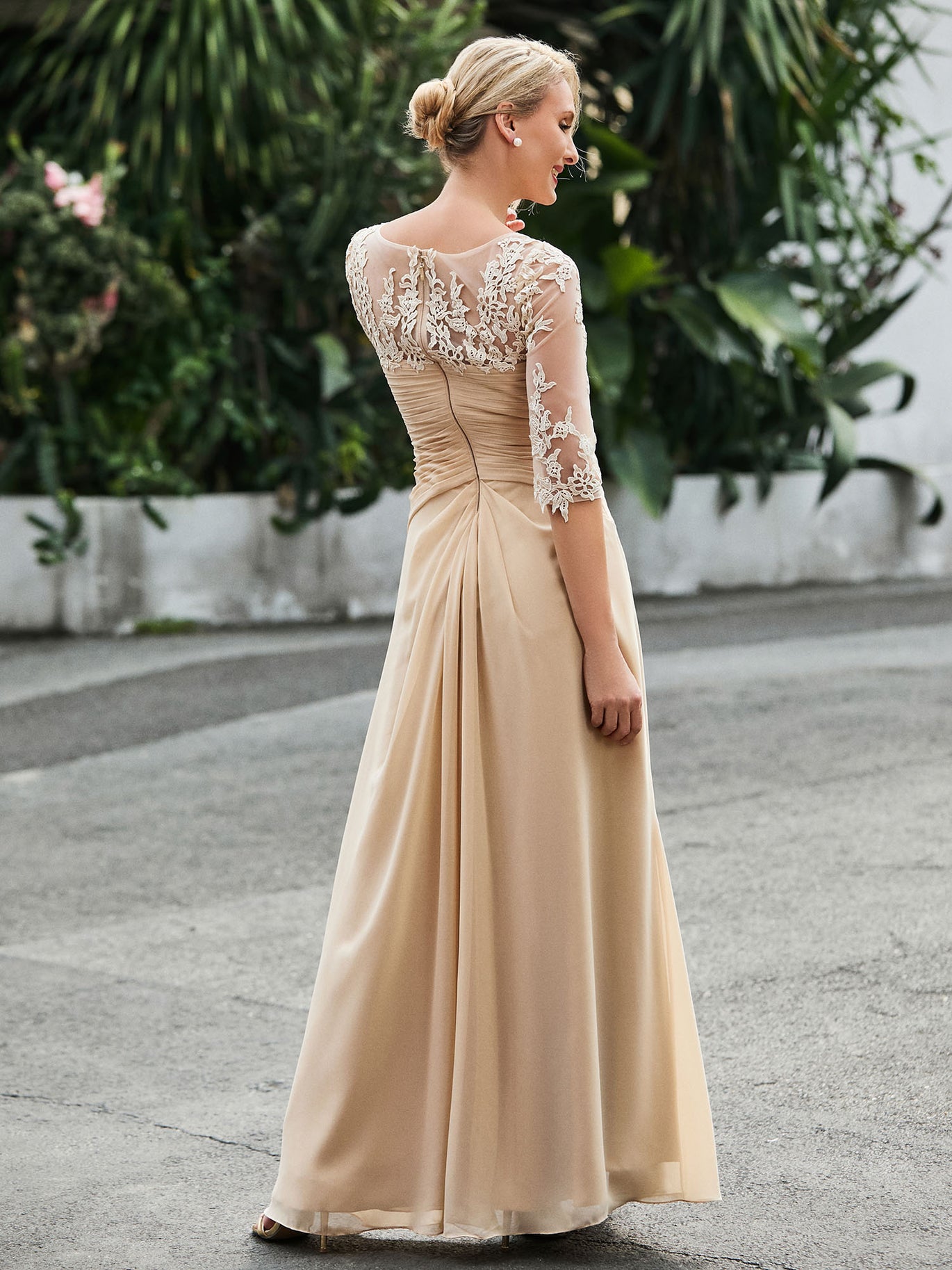 Off the Shoulder Chiffon Floor-Length Dress with Slit Champagne