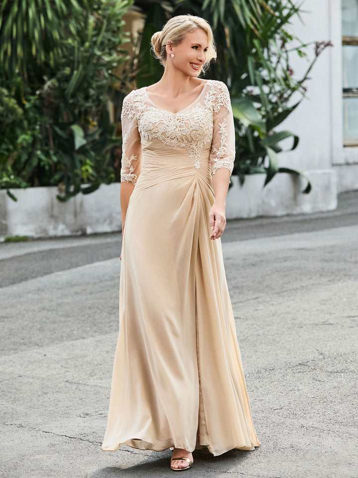 Scoop Neck Half Sleeve Floor-length Dress With Bow Ivory main image 1