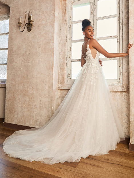 Trendy Spaghetti Straps Plunging V Neckline Wedding Gown TWA4582 main image 1