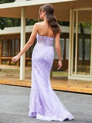 Bow-Front Lace Appliqued Trumpet/Mermaid Gown Lilac