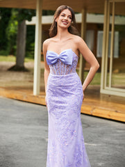 Bow-Front Lace Appliqued Trumpet/Mermaid Gown Lilac