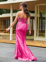 Bow-Front Lace Appliqued Trumpet/Mermaid Gown Fuchsia