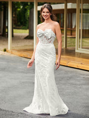 Bow-Front Lace Appliqued Trumpet/Mermaid Gown Ivory