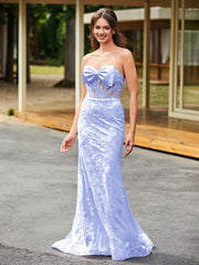 Bow-Front Lace Appliqued Trumpet/Mermaid Gown Lavender