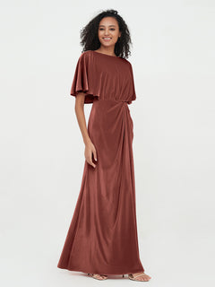 Sheath Velvet Long Dresses with Flutter Sleeves Terracotta