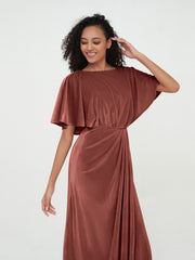 Sheath Velvet Long Dresses with Flutter Sleeves Terracotta