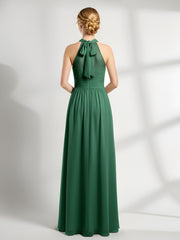 High Neck Full Length Dresses with Slit Dark Green