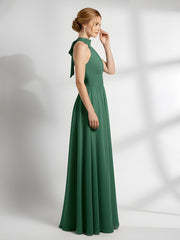 High Neck Full Length Dresses with Slit Dark Green