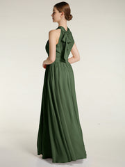 High Neck Full Length Dresses with Slit Olive Green Plus Size