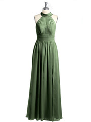 High Neck Full Length Dresses with Slit Olive Green Plus Size