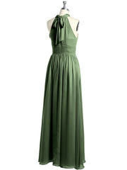 High Neck Full Length Dresses with Slit Olive Green