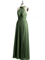 High Neck Full Length Dresses with Slit Olive Green