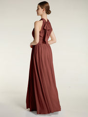 High Neck Full Length Dresses with Slit Terracotta