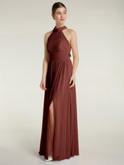 High Neck Full Length Dresses with Slit Terracotta Plus Size