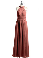 High Neck Full Length Dresses with Slit Terracotta Plus Size