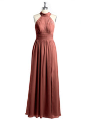 High Neck Full Length Dresses with Slit Terracotta