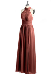 High Neck Full Length Dresses with Slit Terracotta