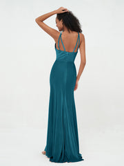 Scoop Neck Velvet Dresses with Sweep Train Ink Blue Plus Size