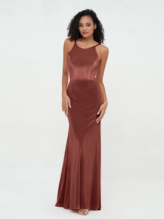 Scoop Neck Velvet Dresses with Sweep Train Terracotta Plus Size