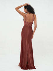 Scoop Neck Velvet Dresses with Sweep Train Terracotta Plus Size