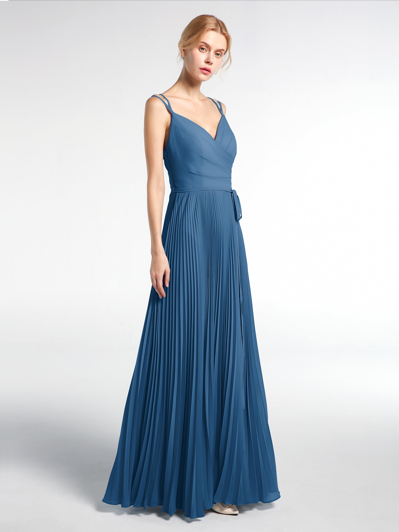 BABARONI Pleated Skit Double Straps Dress with Self tie Ink Blue, Ink Blue / US0