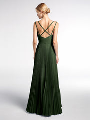 Pleated Skit Double Straps Dress with Self tie Olive Green Plus Size